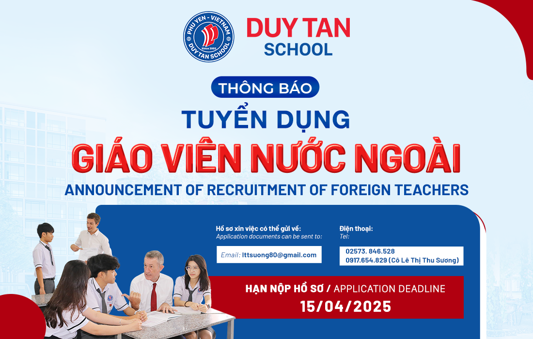 THÔNG BÁO TUYỂN DỤNG GIÁO VIÊN NƯỚC NGOÀI